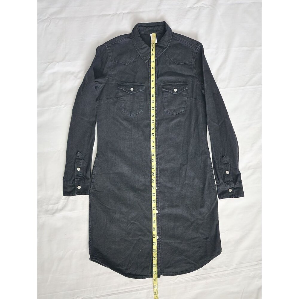 & Denim Black Dark Wash Denim Button Front Long Sleeve Shirt Dress Size 0/ XS - Picture 12 of 12